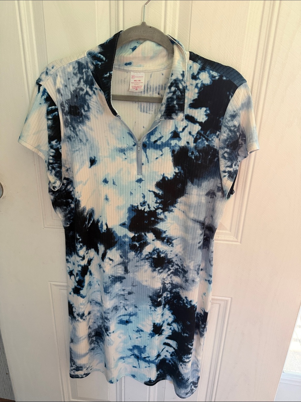 No Boundaries Blue and White Tie-Dye Polo Dress